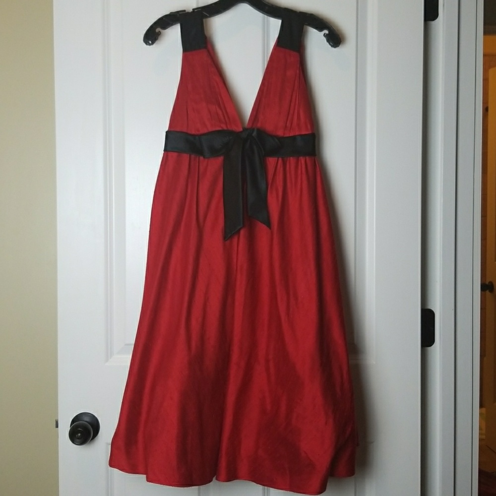 ABS Allen Schwartz raw red silk silk party dress